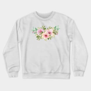 PINK YELLOW THREE FLOWERS WATERCOLOR Crewneck Sweatshirt